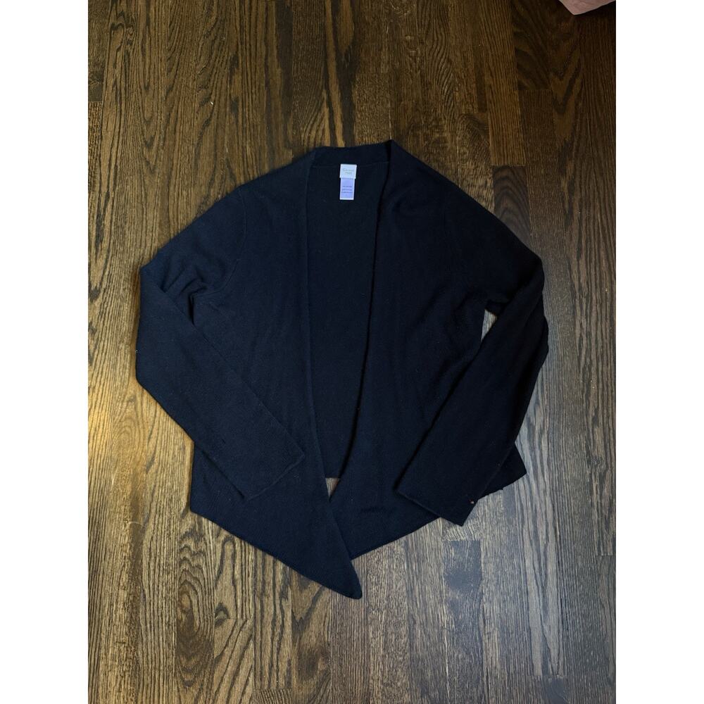 Garnet Hill Black Cashmere Open Cardigan L